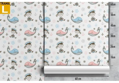 Sailor and whale decoration wallpaper for children. 2