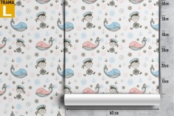 Carta da Parati bambino marinaio e balena decorazione.