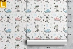 Carta da Parati bambino marinaio e balena decorazione.