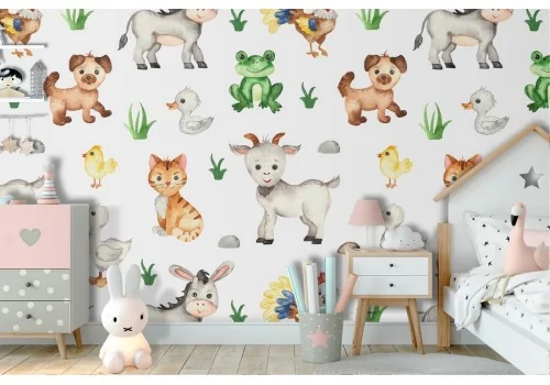 Farm animals wallpaper decoration for children.