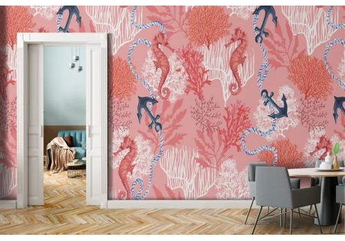 Seahorses and corals pattern nature wallpaper.