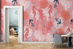 Seahorses and corals pattern nature wallpaper.