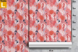 Carta da Parati cavallucci marini e coralli pattern natura.