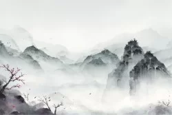 Wallpaper Design and Styles Landscapes and Nature Oriental and Zen Paintings and Watercolors Mountain Nature