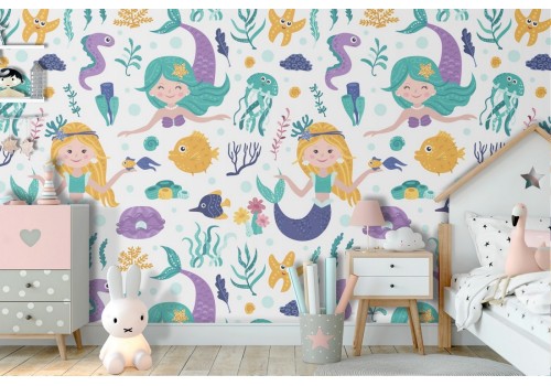 Mermaid wallpaper fantasy decoration for children.