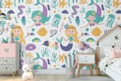 Carta da Parati sirenette decorazione fantasy bambini.