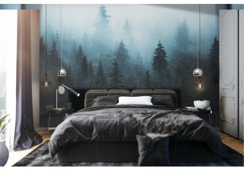 Wallpaper landscape forest with fog