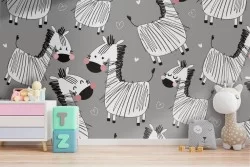 Carta da Parati zebre animali decorazione bambini.