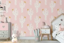 Carta da Parati decorazione cactus stilizzati bambini.
