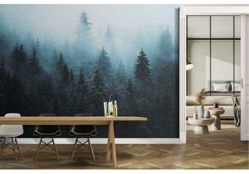 Wallpaper landscape forest with fog 2