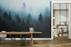 Wallpaper landscape forest with fog