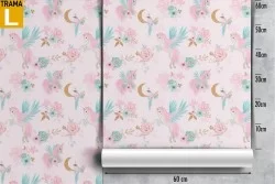 Carta da Parati unicorni e fiori decorazione fantasy bambini.