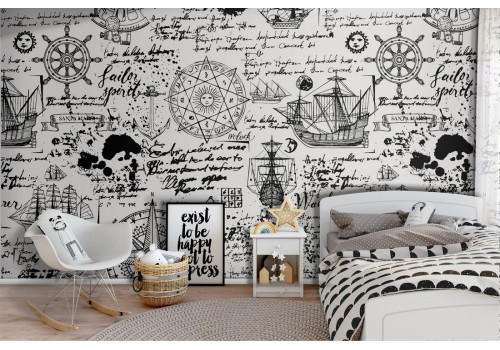 Pirate writings and symbols wallpaper decoration for children.