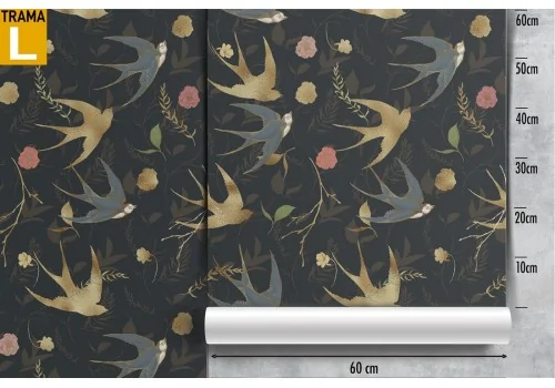 Wallpaper swallows and flowers abstract nature. 2