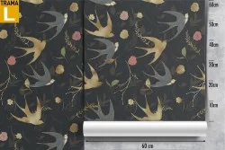 Wallpaper swallows and flowers abstract nature.