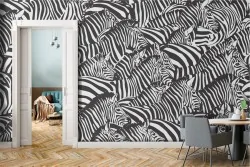 Wallpaper with modern zebra design animal pattern.