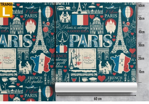Paris Wallpaper written postcards modern design. 2