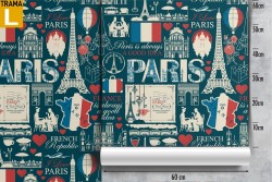 Carta da Parati Parigi scritte cartoline design moderno.