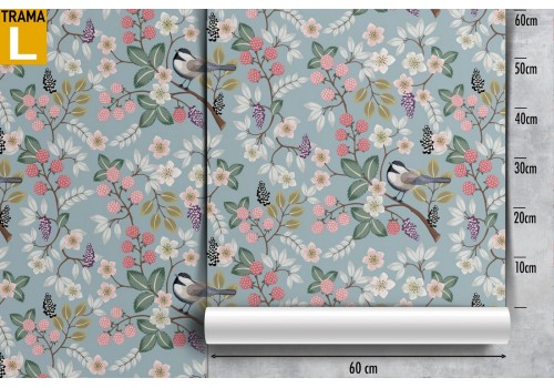 Carta da Parati uccellini e fiori pattern natura. 2