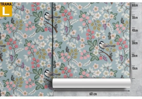 Carta da Parati uccellini e fiori pattern natura. 2