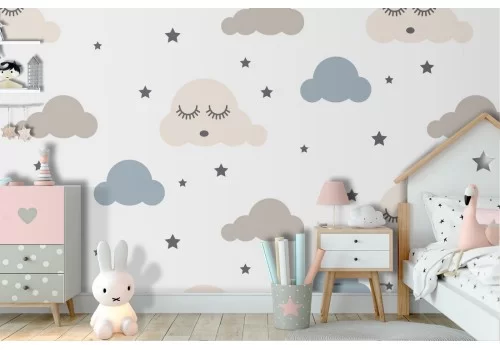 Carta da Parati stelle e nuvolette decorazione bambini.