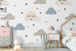 Wallpaper stars and clouds decoration for children.