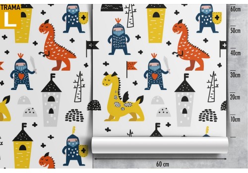 Knights and dragons wallpaper fantasy decoration for children. 2