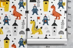 Knights and dragons wallpaper fantasy decoration for children.