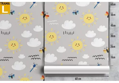 Carta da Parati sole e farfalle decorazione natura bambini. 2
