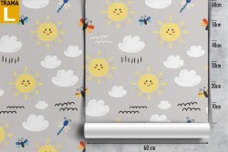 Carta da Parati sole e farfalle decorazione natura bambini.