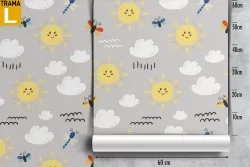 Sun and butterflies wallpaper nature decoration for children.