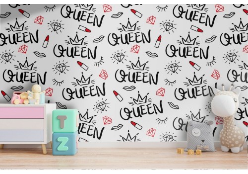 Wallpaper with QUEEN writing decoration for children.
