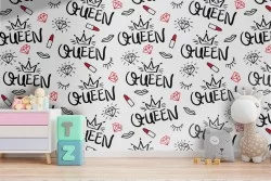 Wallpaper with QUEEN writing decoration for children.