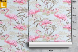 Carta da Parati fenicotteri e palme tropicali natura pattern.