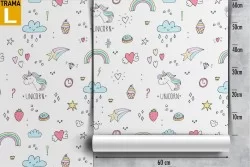 Carta da Parati unicorni e cuori decorazione bambini.