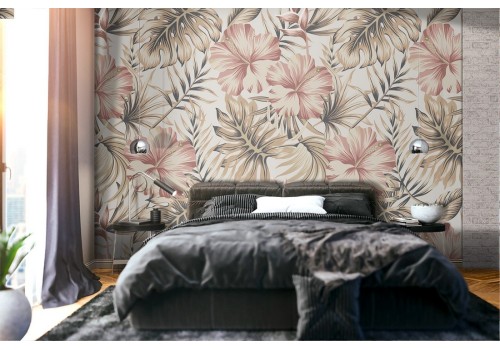 Tropical leaves and flowers nature pattern wallpaper.