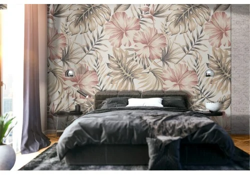 Tropical leaves and flowers nature pattern wallpaper.