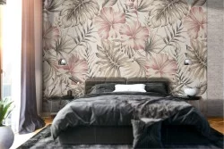 Carta da Parati foglie tropicali e fiori natura pattern.