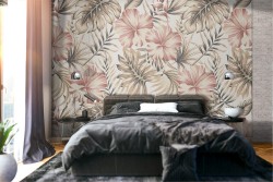 Tropical leaves and flowers nature pattern wallpaper.