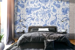 Mermaid and marine animals nature pattern wallpaper.