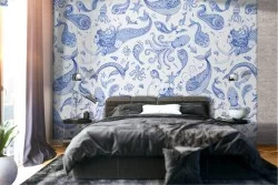 Mermaid and marine animals nature pattern wallpaper.