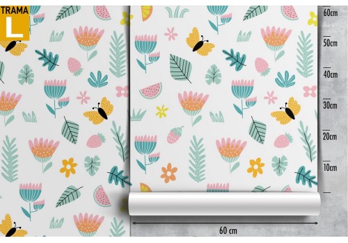 Wallpaper with stylized flowers and butterflies pattern for children. 2