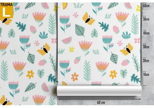Wallpaper with stylized flowers and butterflies pattern for children. 2