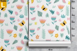 Carta da Parati fiori e farfalle stilizzate bambini pattern.