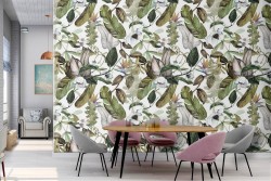 Carta da Parati foglie stilizzate natura astratta pattern.