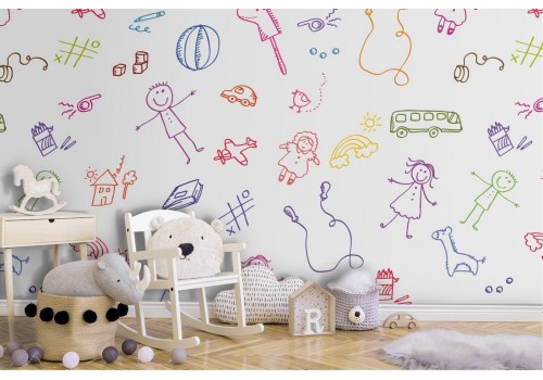 Wallpaper stylized children characters pattern.