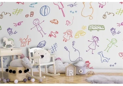 Wallpaper with stylized children characters pattern.