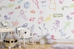 Wallpaper stylized children characters pattern.