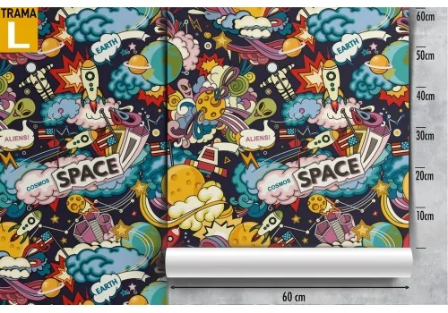 Rocket and space writings children's wallpaper pattern. 2