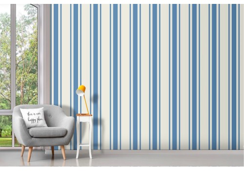 Carta da Parati righe bianco e azzurro pattern classico.